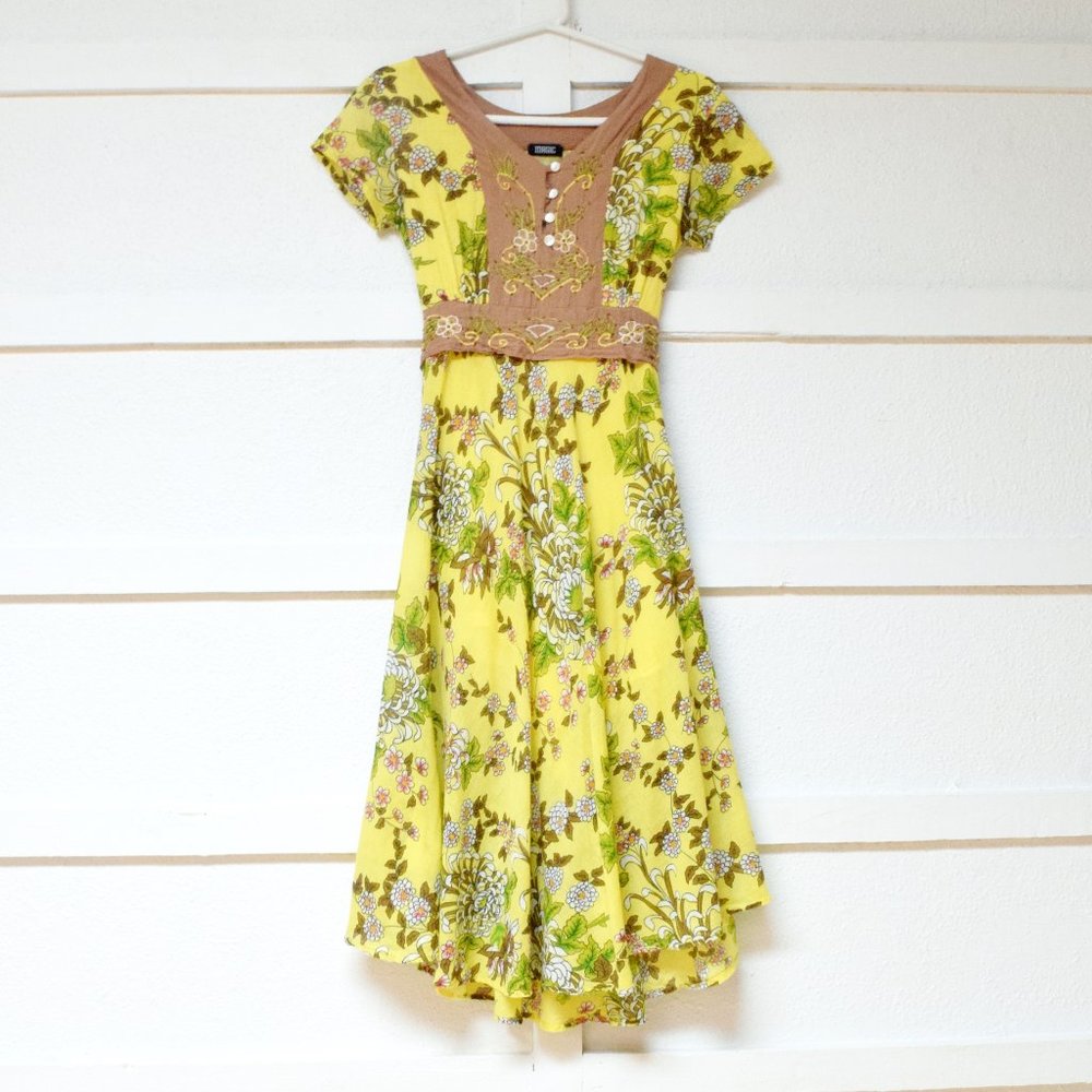 MAGIC Vintage Bohemian Cottagecore Peasant Cottage Garden Midi Sundress | Size S